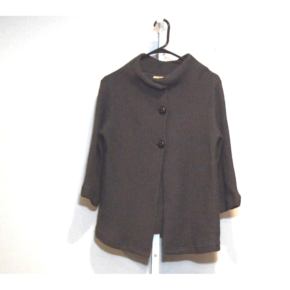 Piko Green Earth Fashion Size L Dark Gray Waffle-Knit Sweater 3-Button Closure